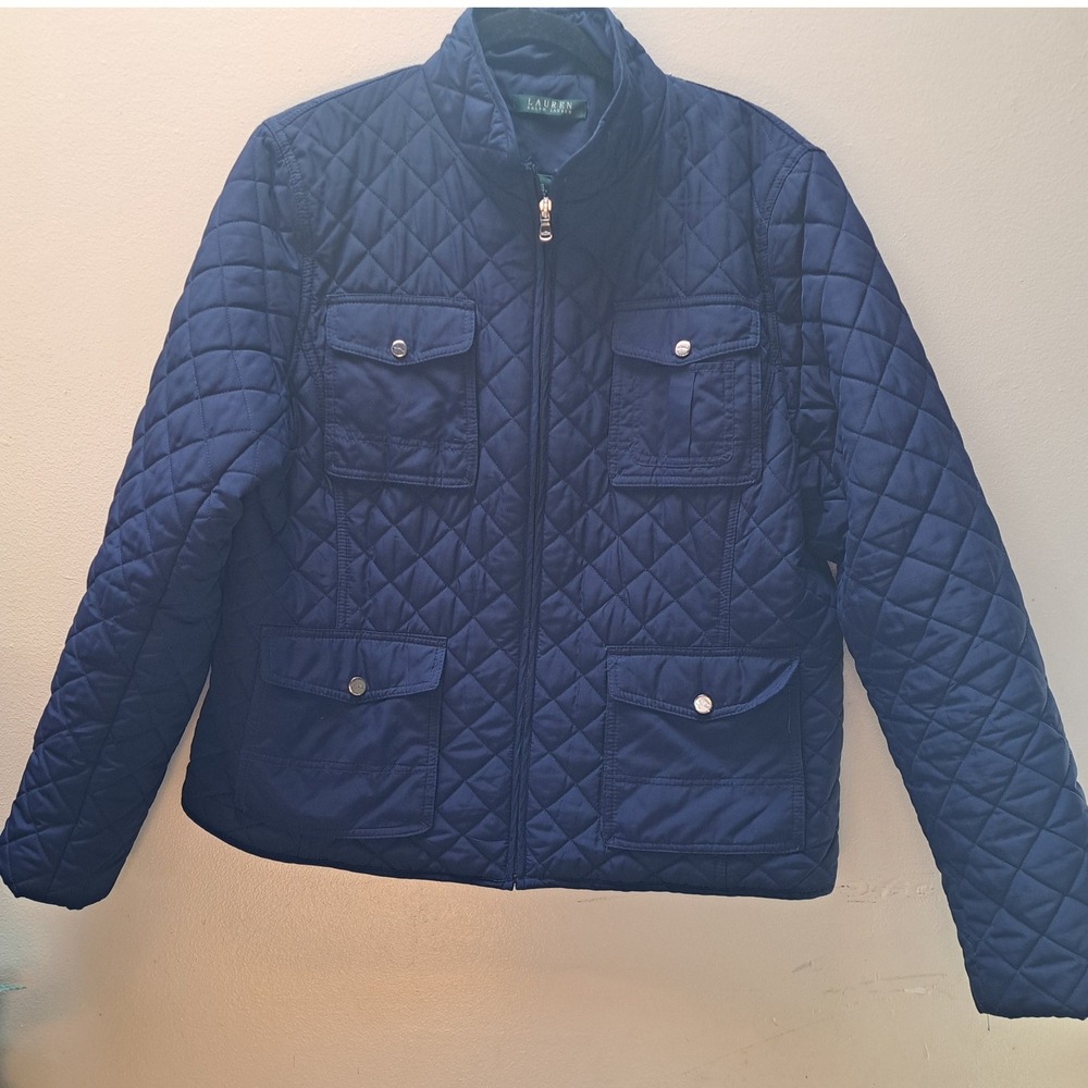 Lauren Ralph Lauren Navy Blue Diamond Quilted Zip Front Utility Jacket XL